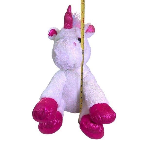 Tom's Toy Unicorn Plush 18” Stuffed Animal White Pink Shiny Hooves Colorful Hair - Picture 6 of 9